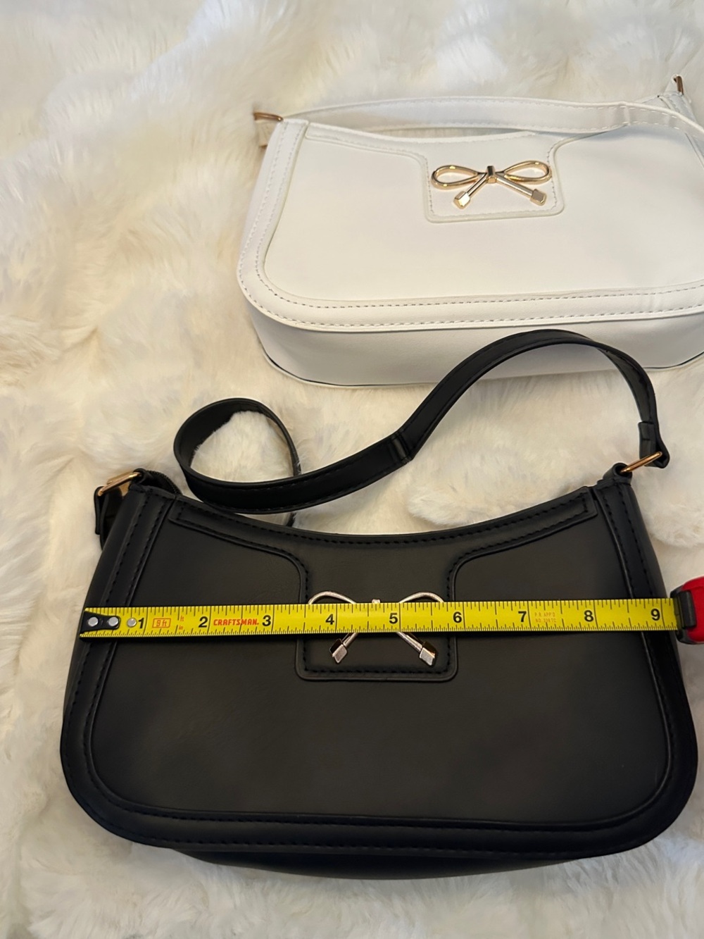 Elegant Bow Accent Shoulder Bag - White and Black - Picture 5 of 6